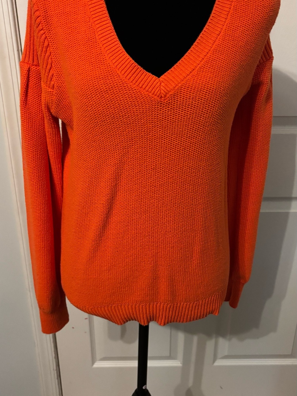 LOFT Bright Orange V-Neck Sweater Small
